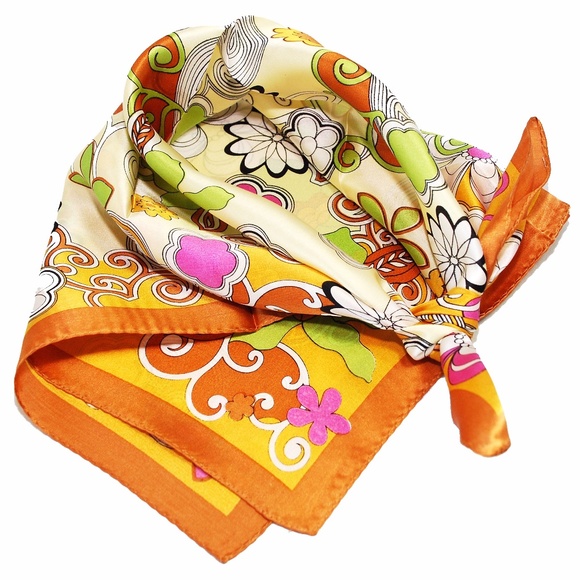 Blumen Orange 100% Silk Scarf - Picture 1 of 3